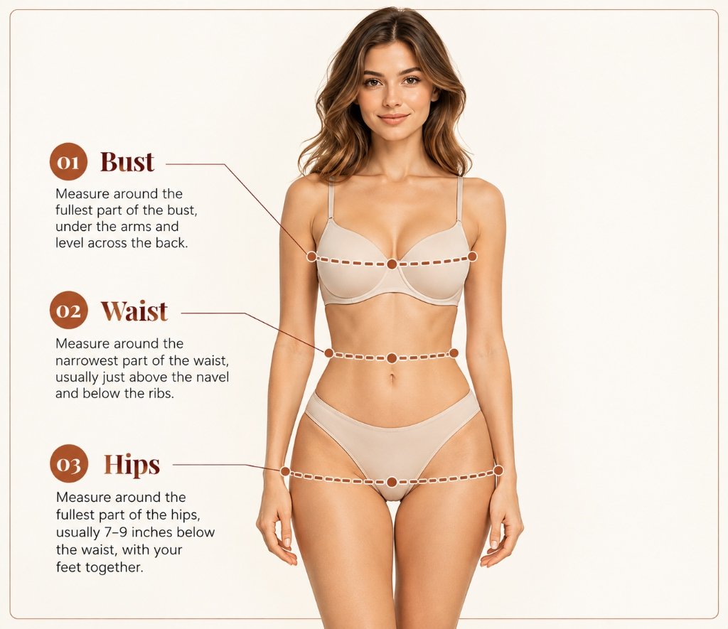 How to measure bust, waist, and hips diagram