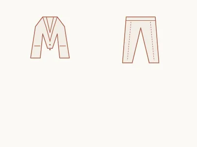 Classic style outfit example: curated wardrobe pieces and accessories in terracotta line drawing