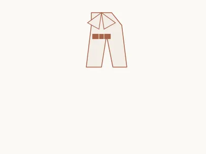 Dramatic style outfit example: curated wardrobe pieces and accessories in terracotta line drawing