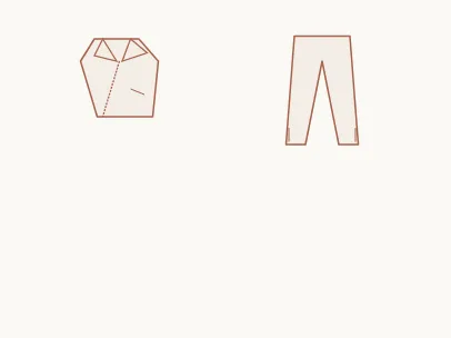 Edgy style outfit example: curated wardrobe pieces and accessories in terracotta line drawing