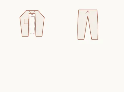 Natural style outfit example: curated wardrobe pieces and accessories in terracotta line drawing