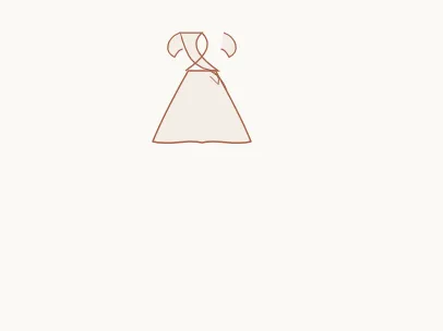 Romantic style outfit example: curated wardrobe pieces and accessories in terracotta line drawing